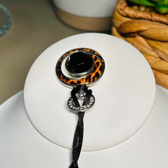 Vintage 925 David Sigal Sterling Silver & Onyx, Pavé CZ Leopard enameled Pendant - Picture 12 of 15